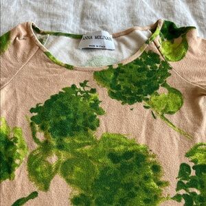 Anna Molinari Beige Top with Green Floral Motif